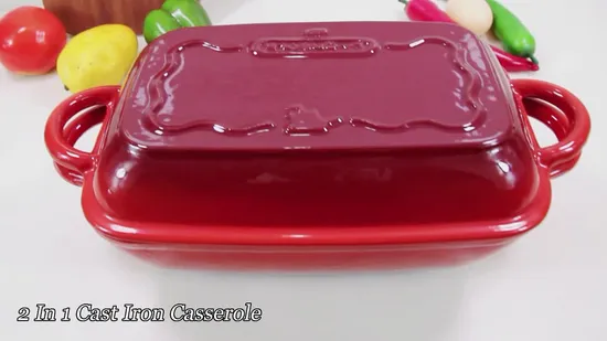 Cookwin Amazon Hot Sale Enamel Rectangular Cast Iron Baker with Double Use Lid as Grill Pan