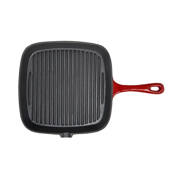 Parrilla de hierro fundido esmaltada y sartén cuadrada